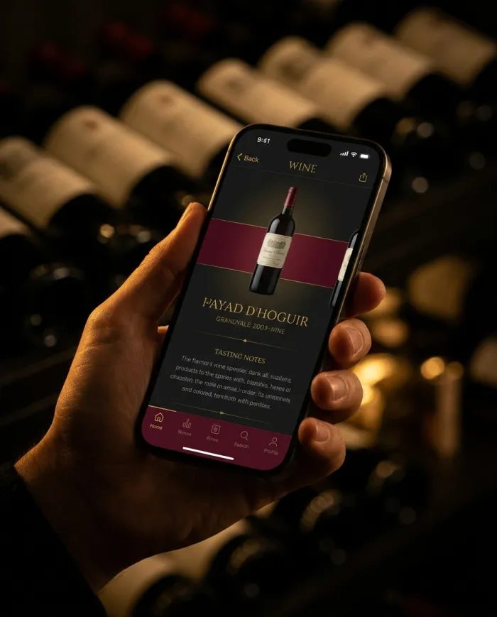 iPhone mostrando la cava de vinos en la app Cru-Zu